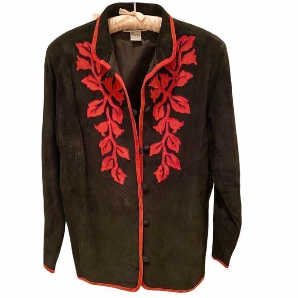 Vintage Leather Suede Linea Black Red Jacket S - Picture 1 of 5